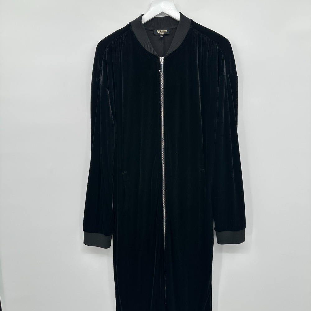 Juicy Couture Velvet Longline Bomber Jacket Duster Size Large Stretch Pockets - Picture 4 of 13